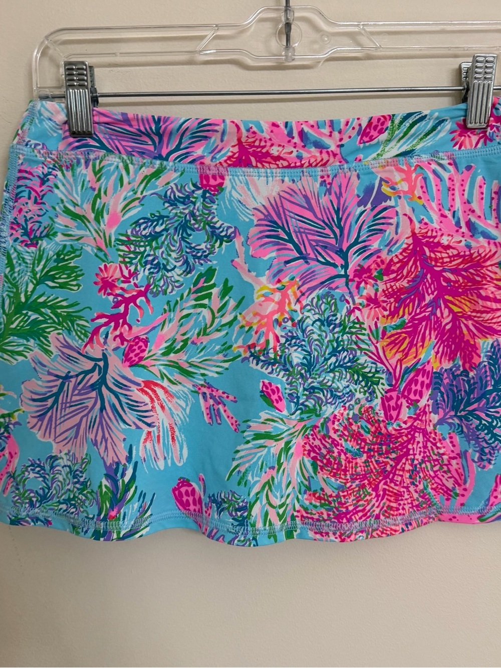 Lilly Pulitzer Luxletic Turquoise Floral Mini Skirt with Pink & Green Accents